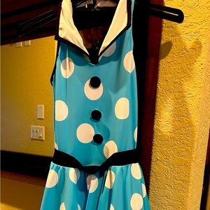 Dance costume blue with white polka dots child size intermediate